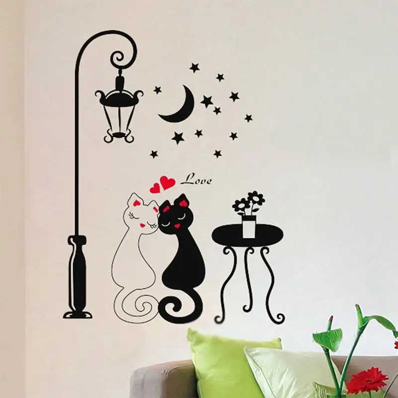 DIY Removable Couple Cats Street Lamp Wall Stickers Decals Bedroom Home Decor | Дом и сад