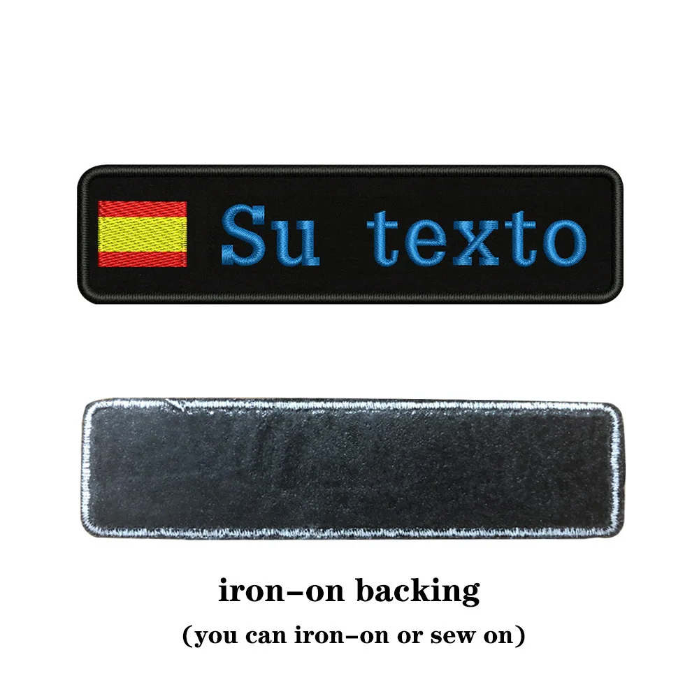 blue-iron on На заказ Вышивка Флаг Испании имя или заплатка с текстом 10 см* 2,5 см значок Утюг на или липучке Подложка для одежды брюки рюкзак шляпа - Цвет: blue-iron on