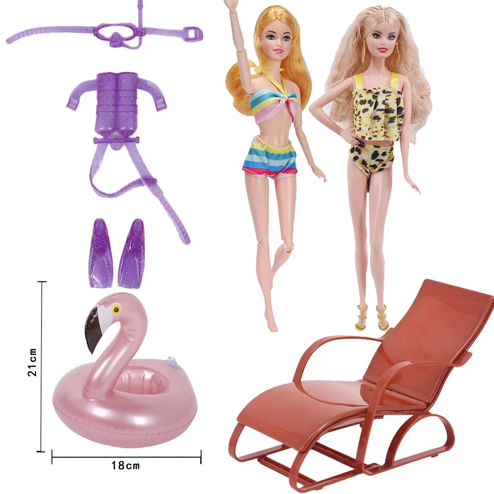 Аксессуары для куклы 5 предметов = 2x купальник бикини + 1x пляжное кресло Надувное