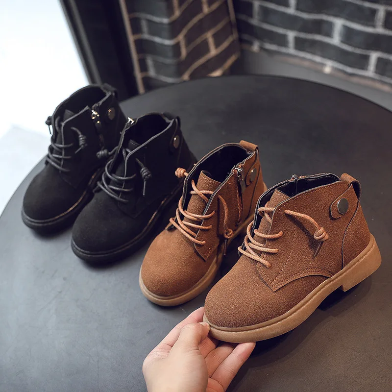 Осенне-зимние ботинки для мальчиков и девочек Кожаные Замшевые Детские