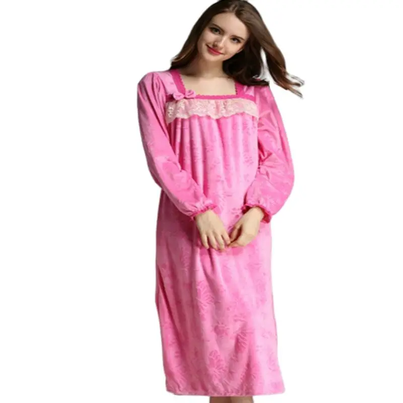 

sleepwear women's Spring and Autumn new super soft pearl velvet princess long-length cute long-sleeved nightgown home clothes