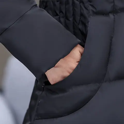 

Middle aged and old women's cotton padded clothes middle and long mother's winter clothes thickened big hair collar down cotton