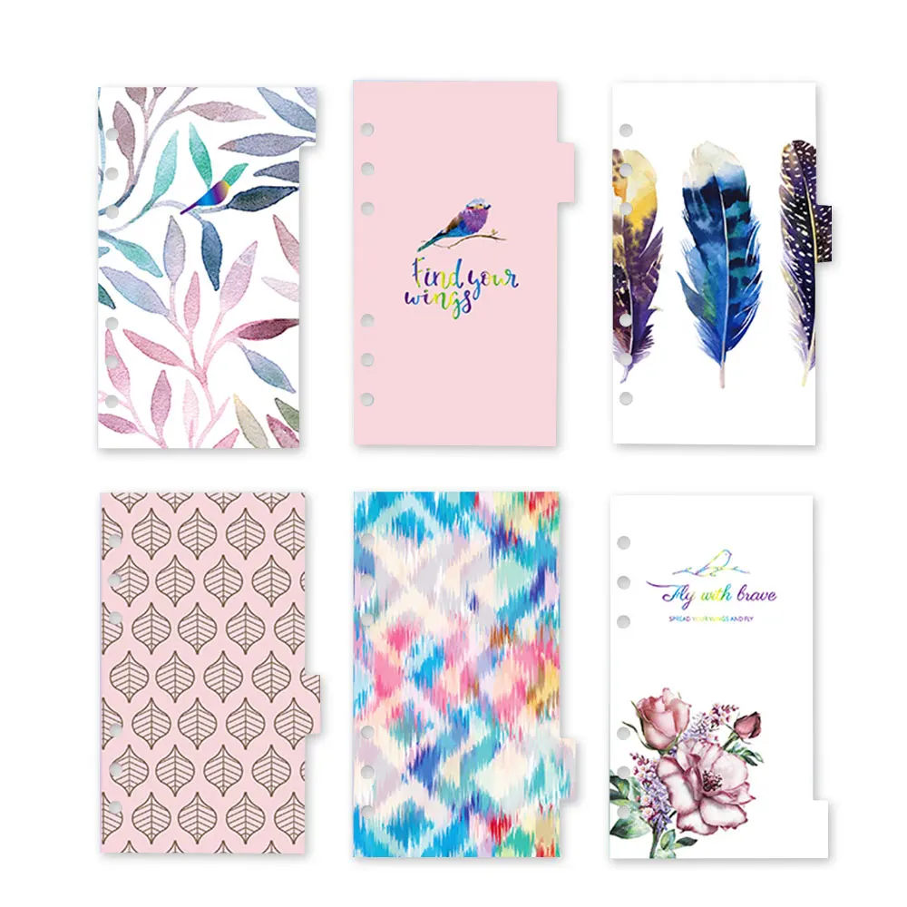 

Kawaii Flying Bird Series Six Hole Divider Cute Page Office Student Notebook Binder Six Hole Divider Colorful Divider