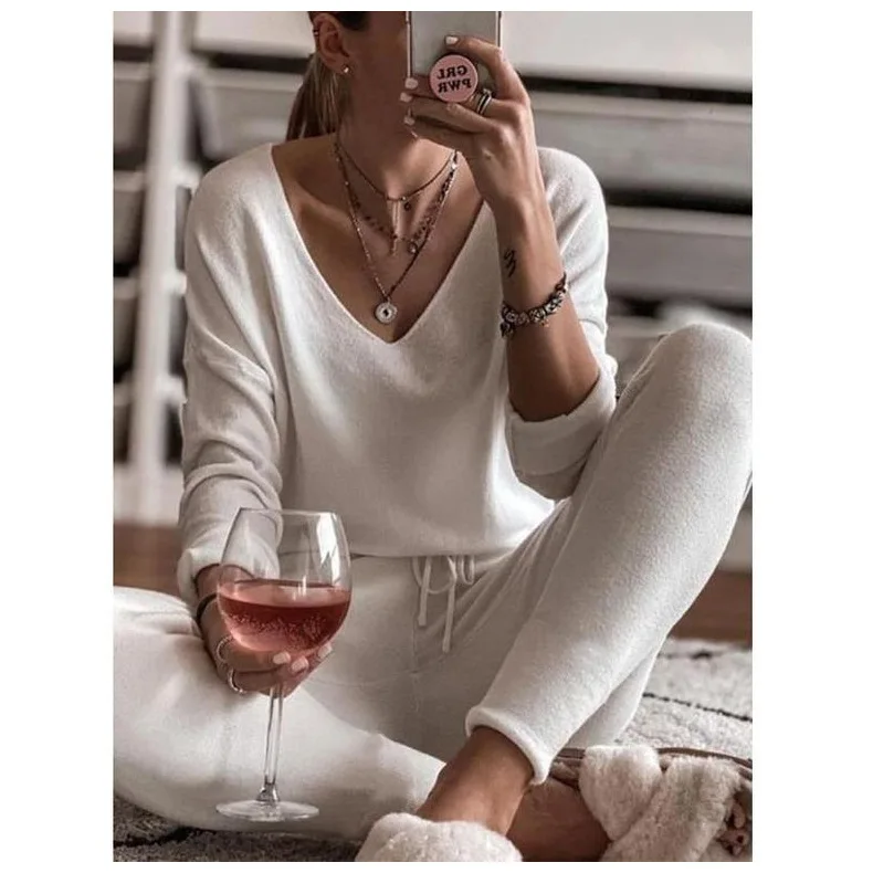 

Autumn Winter 2020 Slim Elastic Women Pajamas Two Piece Suit Sleep Wear Women Sleepwear Pyjama Set Pijamas Home Clothes