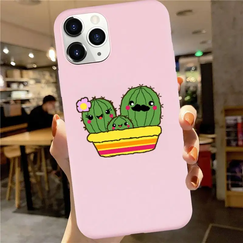 

Cactus cartoon cute plant Phone Case Candy Color for iPhone 6 7 8 11 12 s mini pro X XS XR MAX Plus