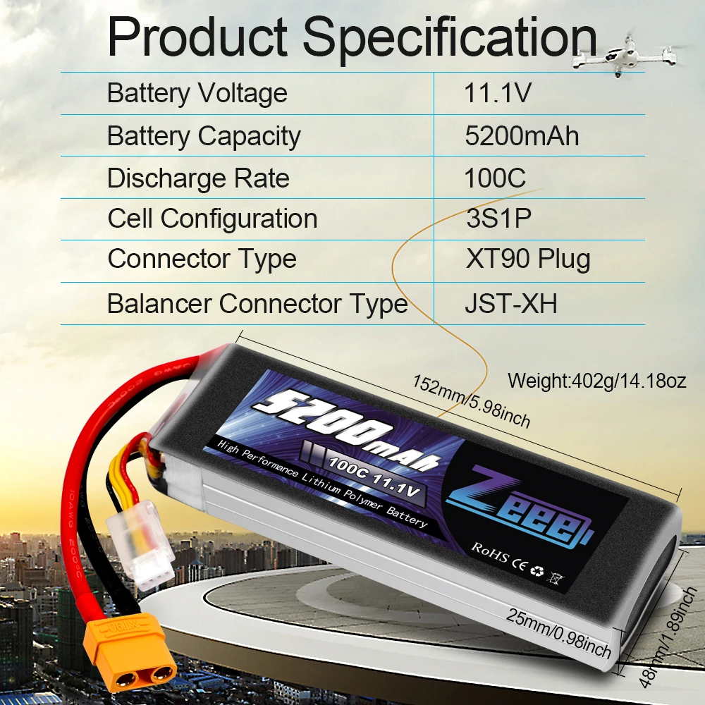 zeee 5200 мач 100c 111 в 3s литий полимерный а