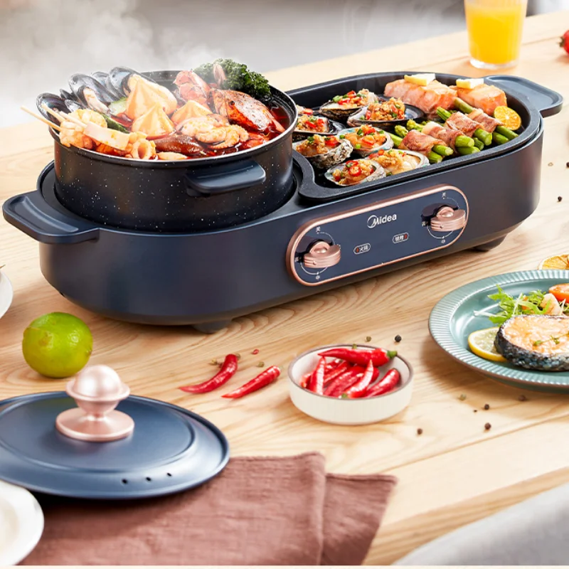 midea 1700w household grill shabu shabu multi function split hot pot and barbecue all in one machine free global shipping