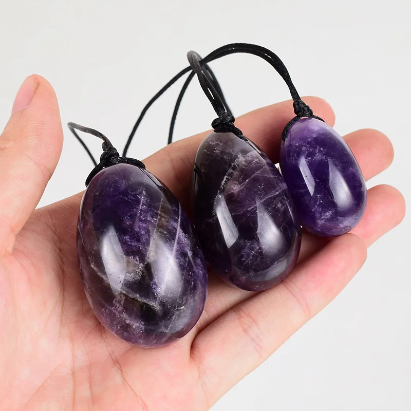 

Natural Amethyst Yoni Eggs Wand Set Purple Crystal Women Kegel Exerciser Vaginal Muscle Tightening Massage Balls Jade Stone Eggs