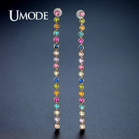 umode colorful australia rhinestone long crystal drop earrings for women fashion jewelry pendientes mujer christmas gifts ue0330