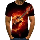 Мужская футболка с изображением пламени, футболки с 3d гитарой, повседневные футболки с металлическим принтом, одежда в готическом стиле, футболки с коротким рукавом