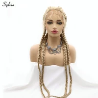 sylvia drag queen blonde synthetic lace front wigs for women 4x braided wigs with baby hair cosplay replacement make up wigs