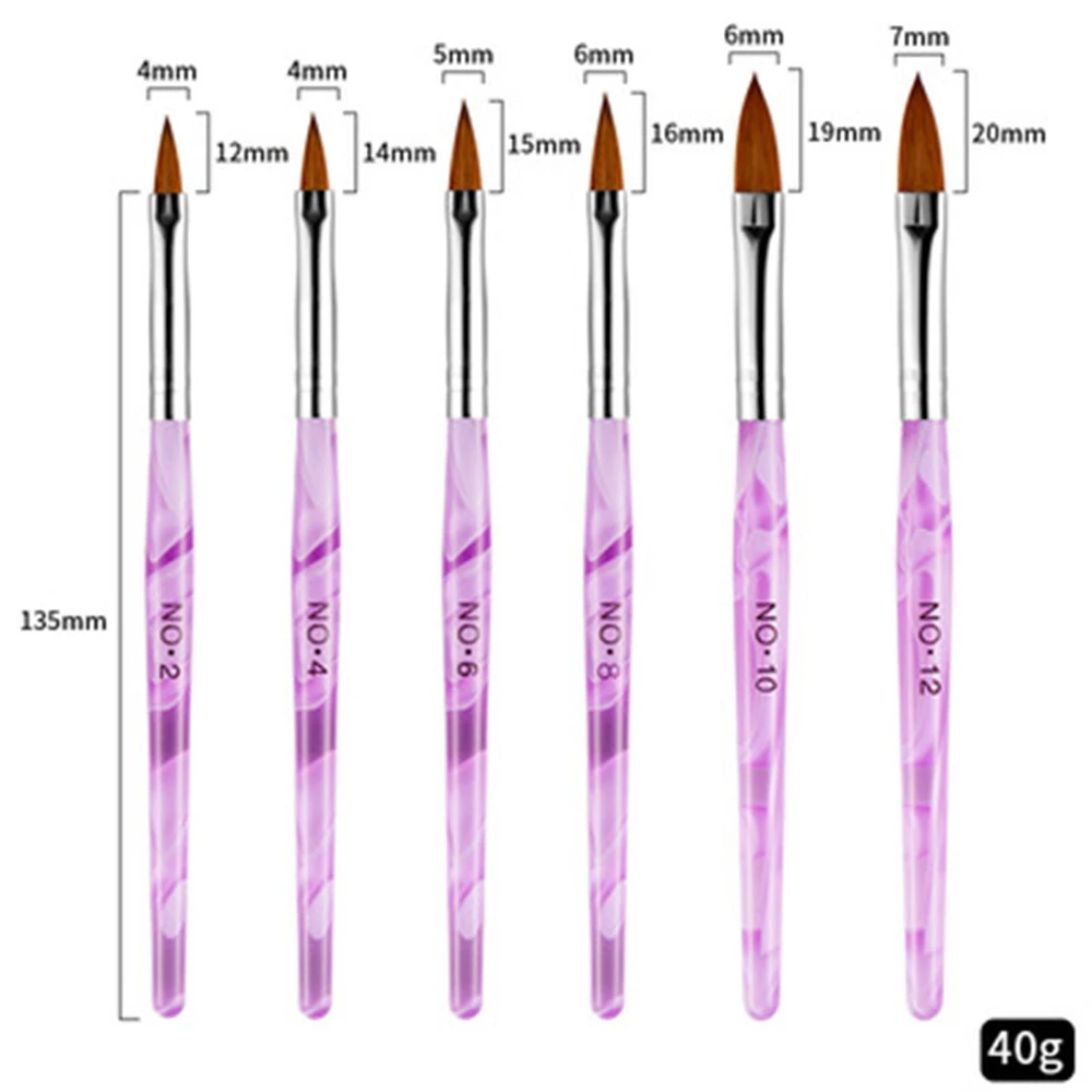 

6 Pcs Acrylic Handle Nail Art Flat Brush Design UV Gel Painting Drawing Crystal Pen Set Carving Salon Tips Builder Manicure