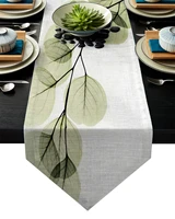 green leaves branches simple modern table runner for wedding party chirstmas cake floral tablecloth home decoration