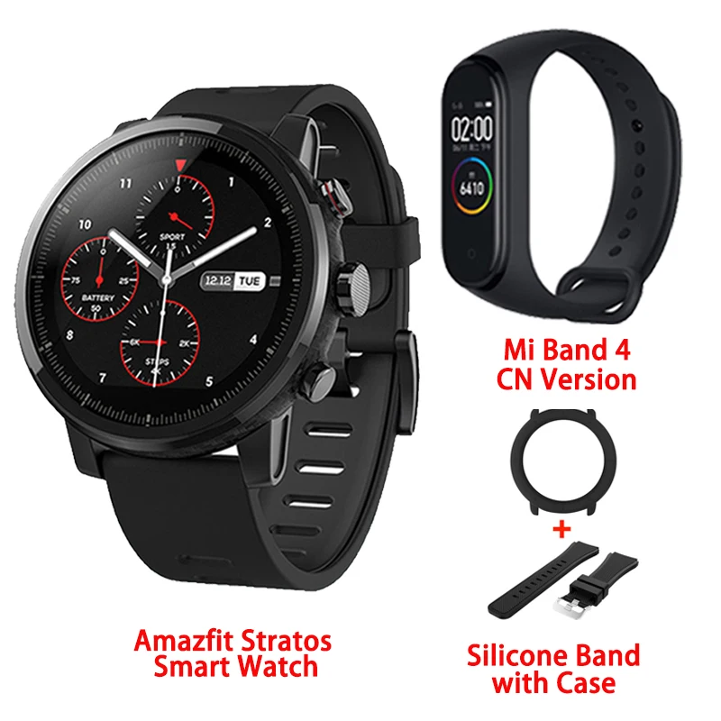 BK Case Strap Amazfit Stratos умные часы приложение Ver 2 gps монитор сердечного ритма 5 атм водонепроницаемый Xiaomi экосистема умные часы - Цвет: BK Case Strap