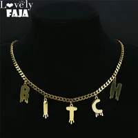 friend bitch stainless steel letter necklace chain for women gold color necklaces jewelry chaine acier inoxydable n7003bitchs03