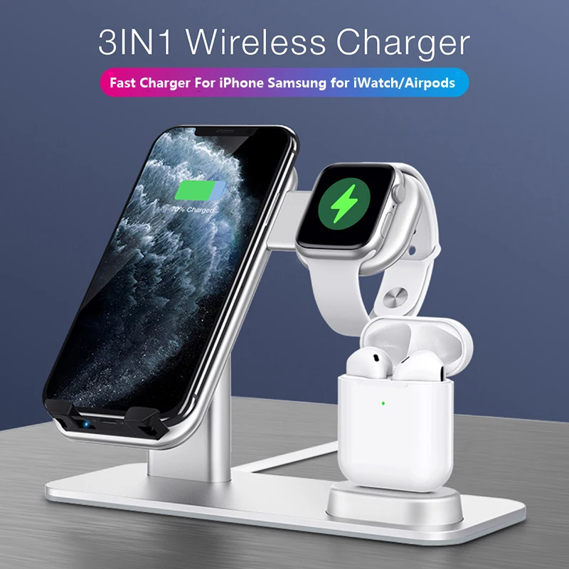 

3 in 1 Fast Qi Wireless Charger Stand 15W For iPhone 11 XS XR X 8 S10 S9 Charging Dock for iwatch 5 4 3 2 1 for Airpods 1 2
