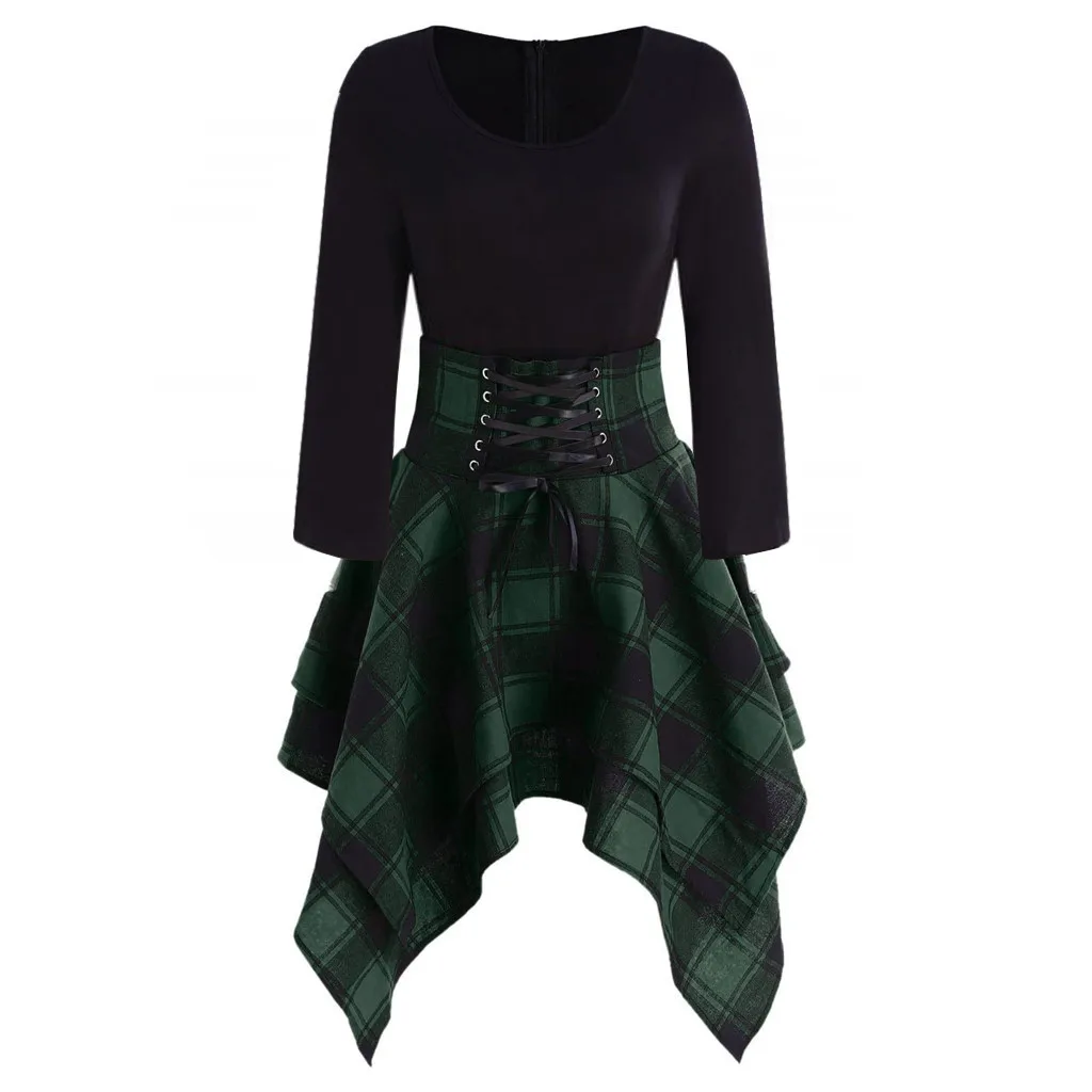 Фото FREE OSTRICH Dress Women Strap Long Sleeve O-Neck Irregular Plaid Print Sashes Expensive Autumn Noble Popular Short Winter Женская FREE OSTRICH Dress Women Strap Long Sleeve O-Neck Irregular Plaid Print Sashes Expensive Autumn Noble Popular Short Winter Женская