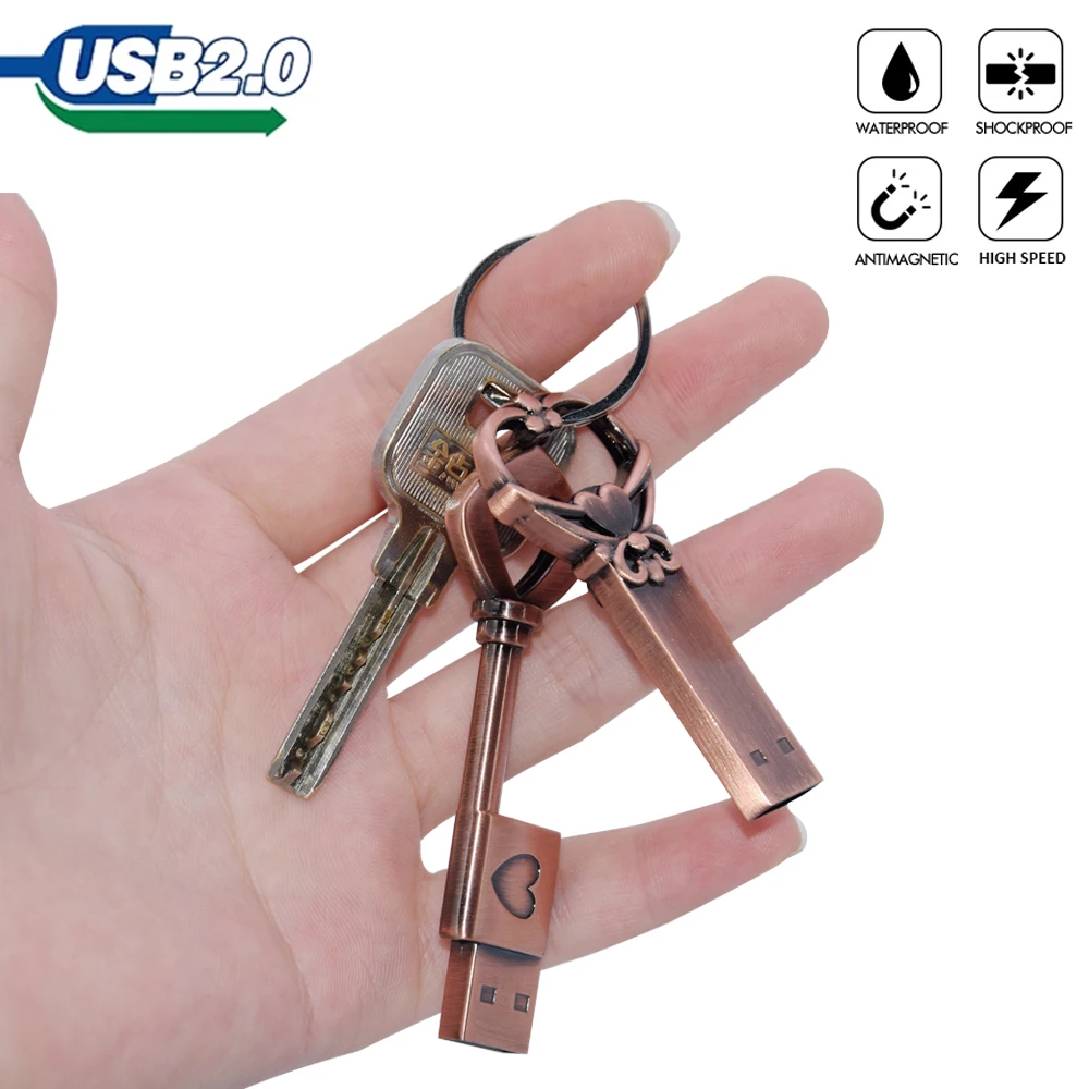 Toilored Logo Pen Drive Metal Pure Copper Heart Key Gift USB Flash Stick 4gb 8gb 16gb 32gb 64GB Thumb | Компьютеры и офис