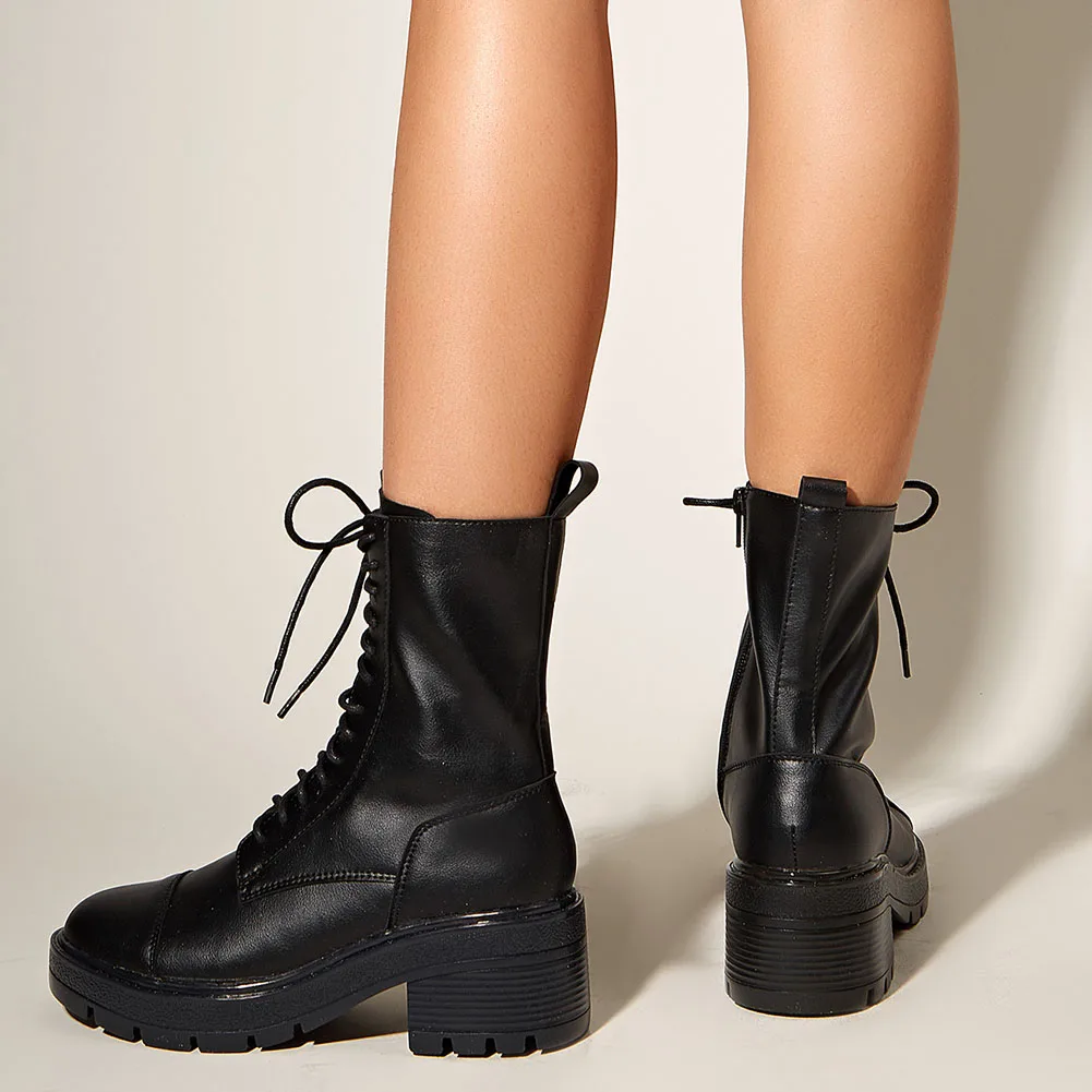 

KariLuna Zipper Solid Concise Comfy Motorcycle Boots Fashion Modern Plus Size 41 cross-tied Women Shoes