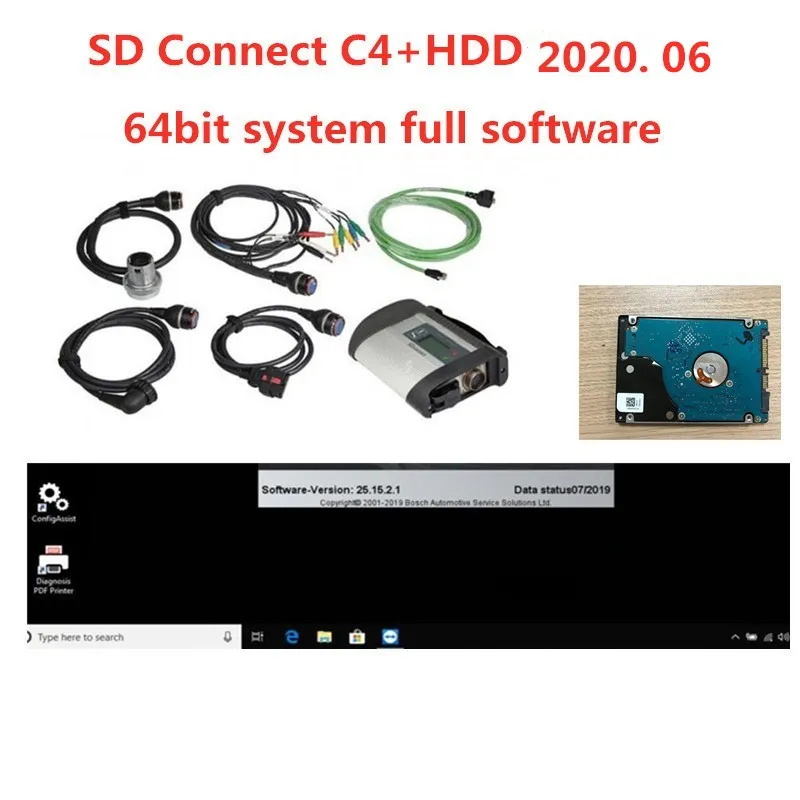 2021 высококачественный комплект MB Star C4 для подключения + 06/2021 дюйма win10 320 Гб HDD SD