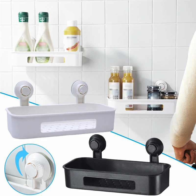 

Suction Cup Soap Storage Box Multipurpose Punch-Free Drain Holder Wall Mounted Basket for Bathroom Kitchen TH
