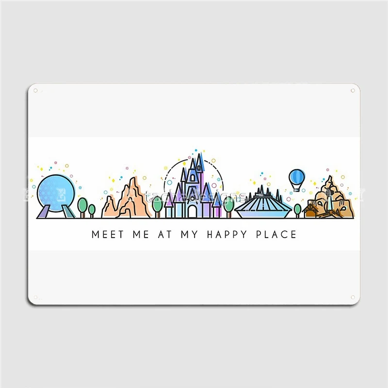 Векторный тематический парк Орландо с надписью Meet Me At My Happy Place иллюстрация дизайн