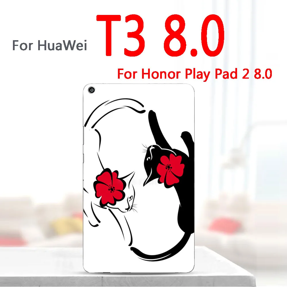Роспись Tablet крышка для huawei Mediapad Медиа Pad T3 10 8 7 3g 7g3 AGS-W09 L09 KOB-L09 W09 для игровой площадки 2 9,6 8 силиконовый чехол - Цвет: T3-8-hei bai mao