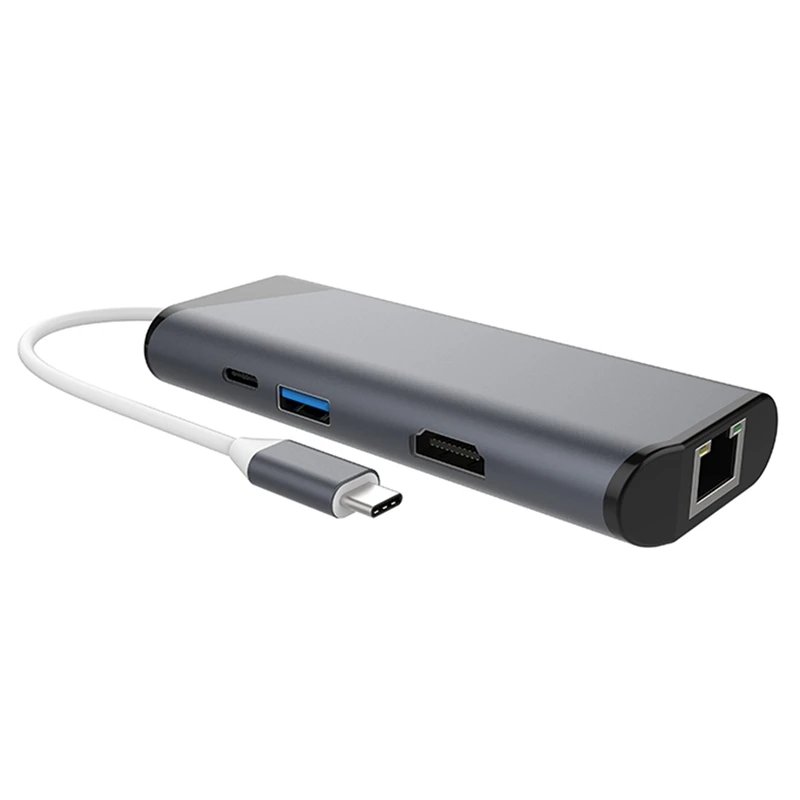 Концентратор Type C конвертер Hdmi + гигабитный сетевой кабель Usb зарядка Sd/Tf