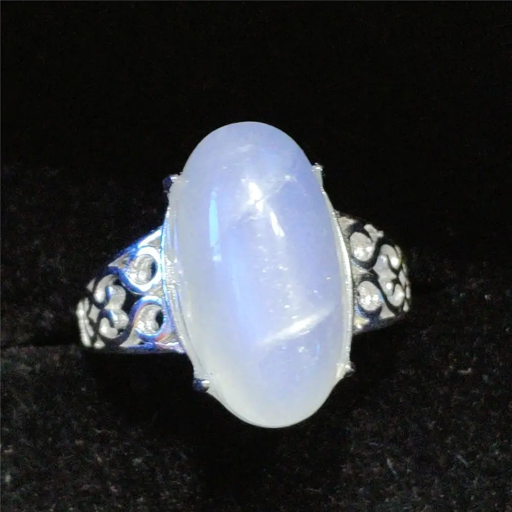 Natural Moonstone Blue Light Gemstone Adjustable Ring All Size 9x7mm For Women Men 925 Silver Best Gift Stone Ring AAAAA