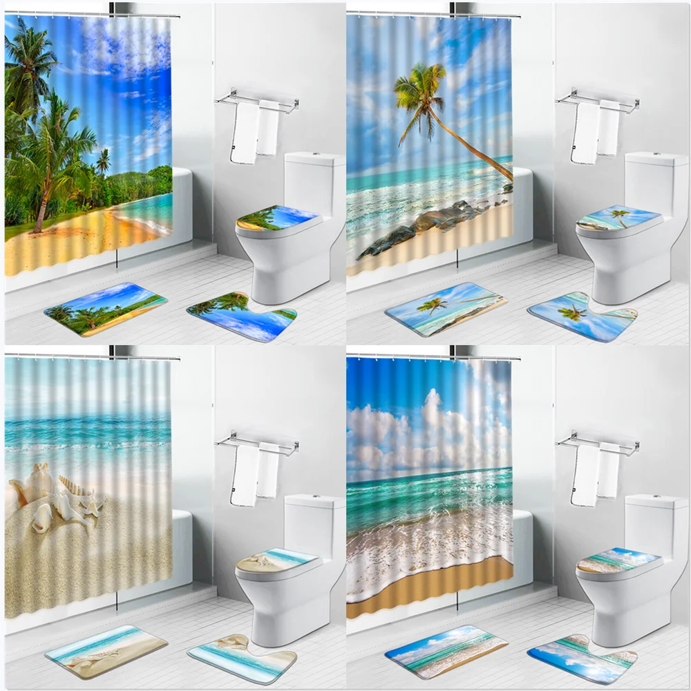 Набор штор для душа с пальмами пляжем морской звездой пейзажем навигацией