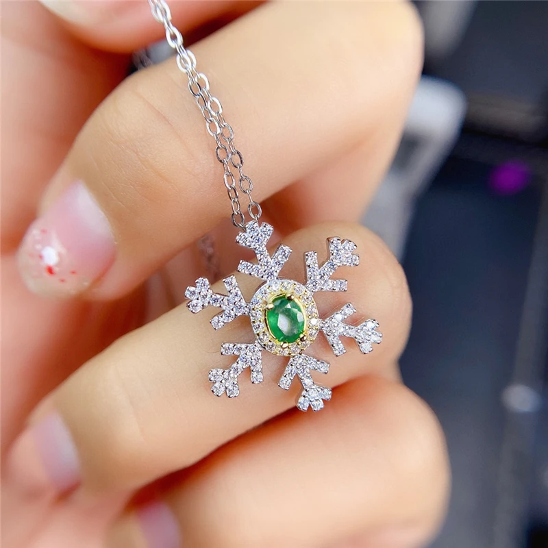 

Snowflake Pendant Fashion Natural Emerald Pendant S925 Sterling Silver Woman Emerald Necklace Natural Gemstone Engagement Gift