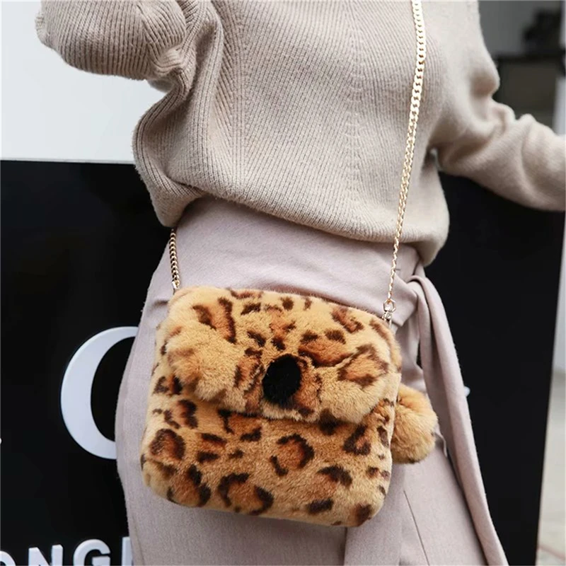 IANLAN Casual Women Real Rex Rabbit Fur Wallets Coin Purses Leopard Handbags / Shoudler Bags IL00547