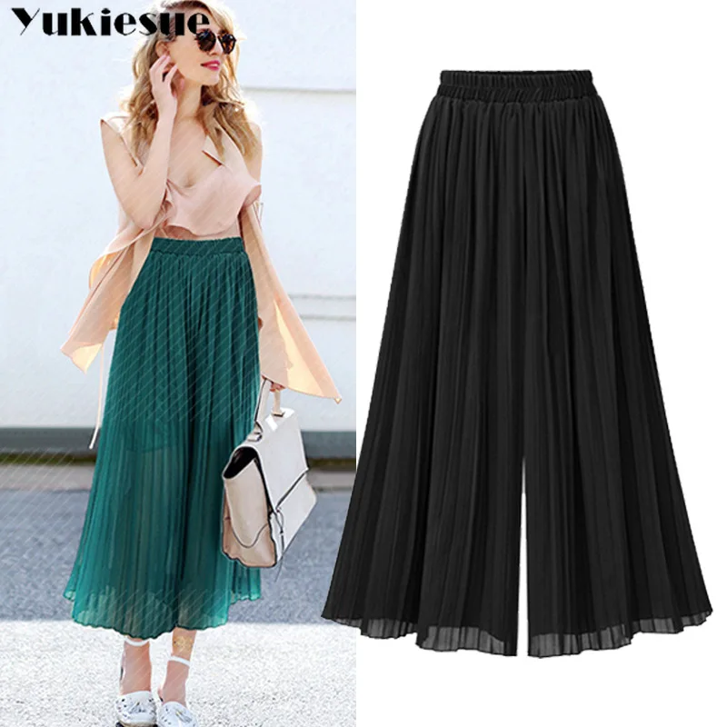 Женские шифоновые прямые брюки с завышенной талией Свободные повседневные