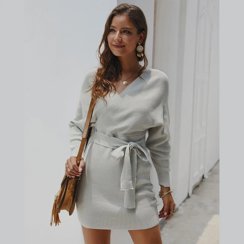 2020 горячая Распродажа женское трикотажное платье-свитер с длинным рукавом