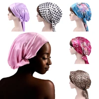 soft silk women night sleep shower cap adjustable ladies long hair care bonnet headwrap hat durag soft satin hats accessories