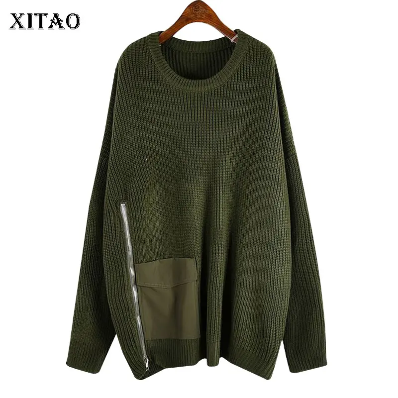 XITAO Tide Plus Size Patchwork Pocket Sweater Women Clothes 2019 Winter Pullover Full Sleeve Split Knitted Top New GCC2860 | Женская