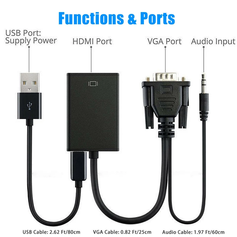 VGA к HDMI адаптер конвертер кабель мужчин и женщин аудио выход 1080P VGA к HDMI для ПК ноутбук к HDTV проектор ps4
