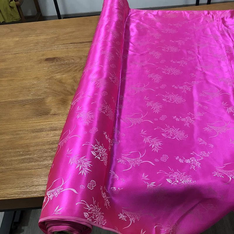 Настоящее 60% шелк и 40% хлопок жаккард розовая роза сатин винтажная ткань ханьфу