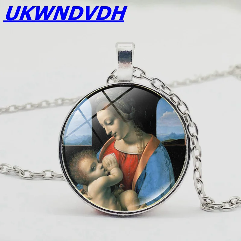 

Virgin Mary bump glass creative popular glass necklace retro fashion men and women necklace