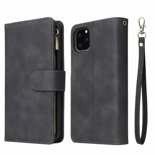 Black Кошелек на молнии чехол для iPhone 11 Pro Max чехол Роскошный кожаный чехол для iPhone X XR XS Max 6 6s 7 8 Plus Fundas телефон Coque Capa - Цвет: Black