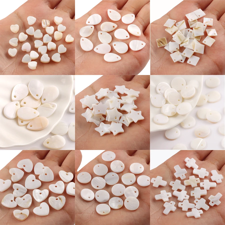 White Star Round Mother of Pearl Shell Charms Natural Shell Necklace Pendants for Jewelry Making DIY Earring Accessories 30pcs