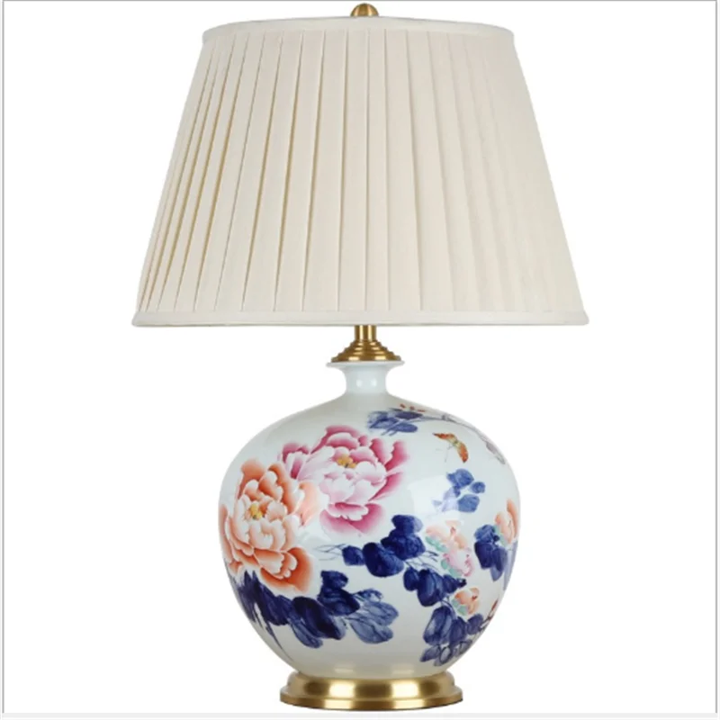 Chinese Classic Porcelain Flowers Table Lamp Bed Room Foyer Elegant Peony Ceramic Desk Reading Light 190168 | Лампы и освещение