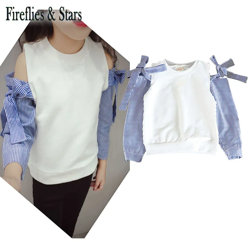 Spring Autumn baby shirt girls blouse kids fashion tops children long sleeve clothes bow striped off shoulder 2 to 7 yrs | Детская