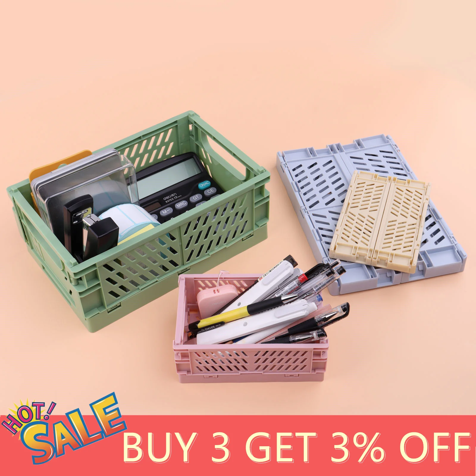 

Folding Plastic Storage Box Collapsible Storage Container Desktop Cosmetic Storage Basket Home Office Organizer Box Storage Box