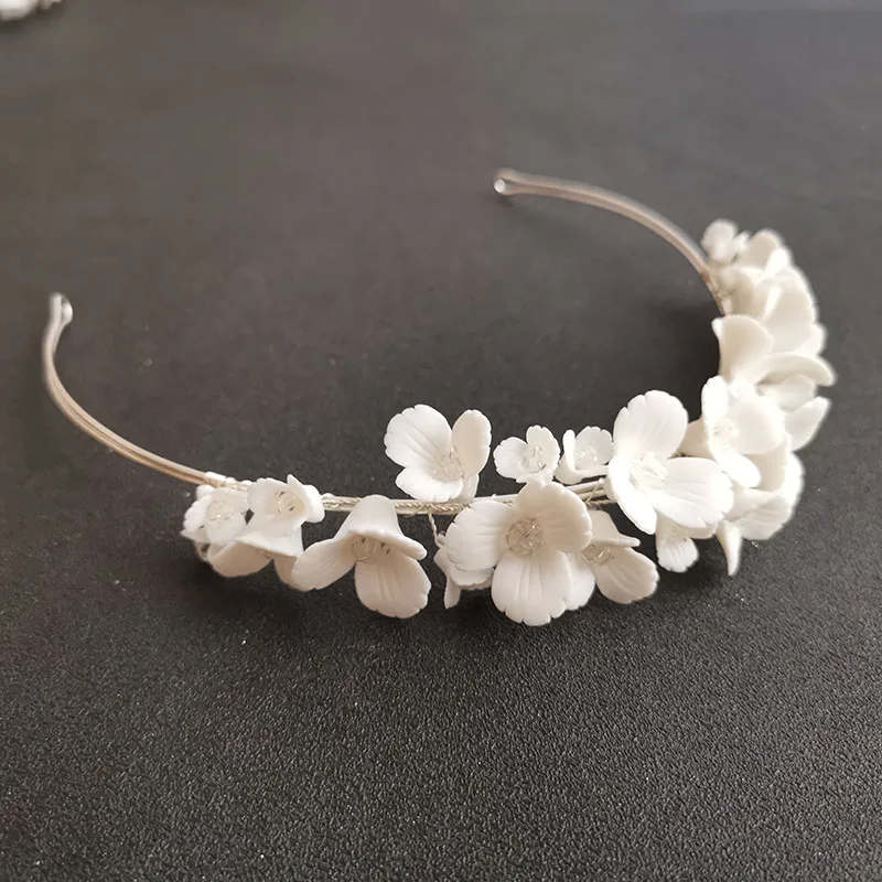 Свадебная тиара в стиле Стразы ручной работы с кристаллами и фарфоровым цветком