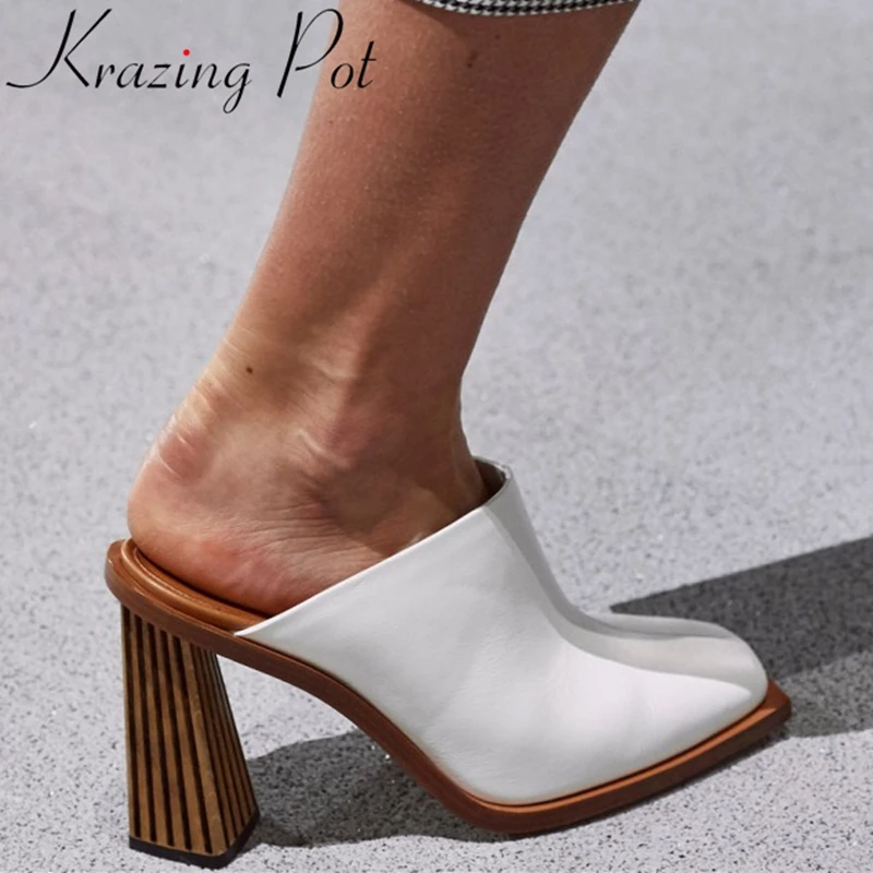 

Krazing Pot big size square toe super high fashion runway mules slip on slingback summer brand nightclub women outside slippers