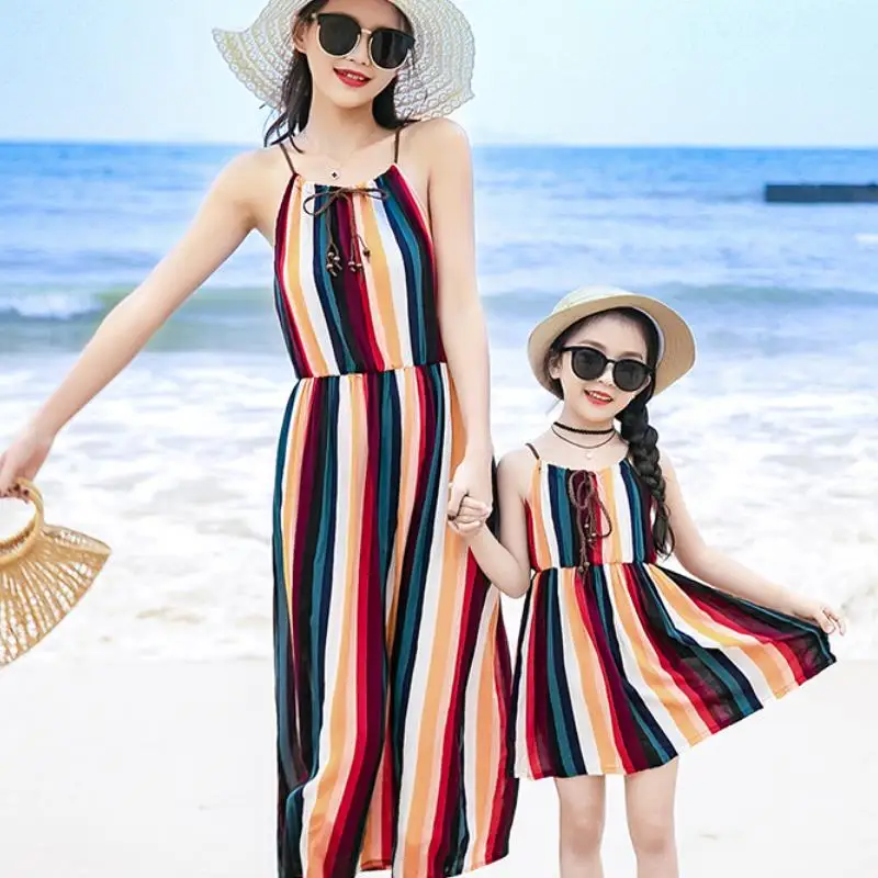 Женское шифоновое пляжное платье в стиле бохо Повседневное с полосатым принтом
