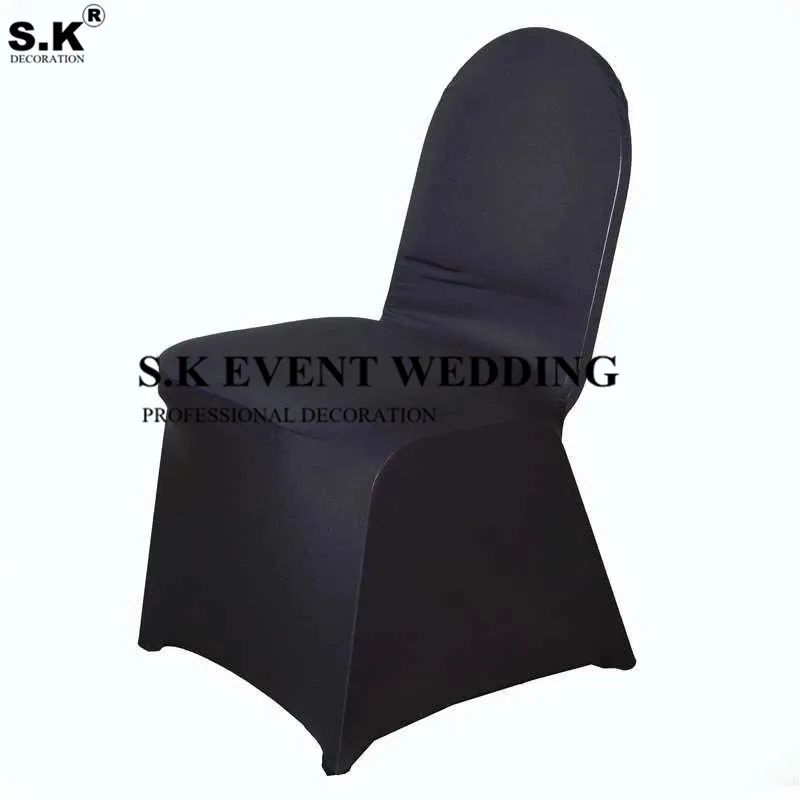 

190 GSM White Black Stretch Spandex Banquet Chair Cover With Foot Pockets For Wedding Event Decoration
