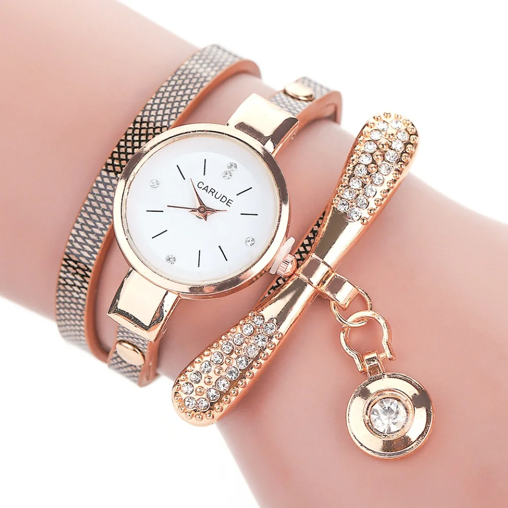 

Fashion Women Multilayer Rhinestone Faux Leather Bracelet Analog Quartz Watch
