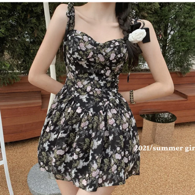 

2021 New Holiday Sexy Print Boho Mini Chiffon Dress Summer Slim Kleider Damen Fashion Spaghetti Strap Dress Vestidos De Mujer